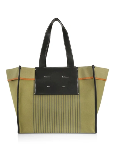 Shop Proenza Schouler Xl Striped Leather And Canvas Shopper In Olive