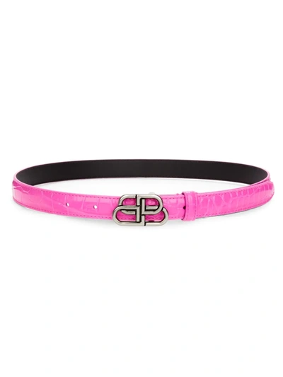Shop Balenciaga Bb Croc-embossed Leather Belt In Neon Pink