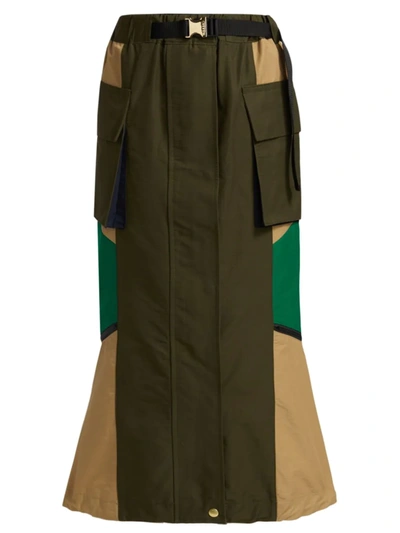 Shop Sacai Grosgrain Cargo Skirt In Khaki Beige