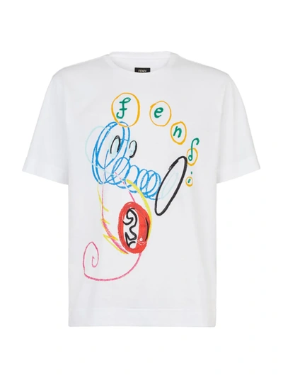Shop Fendi Cotton Logo T-shirt In Bianco