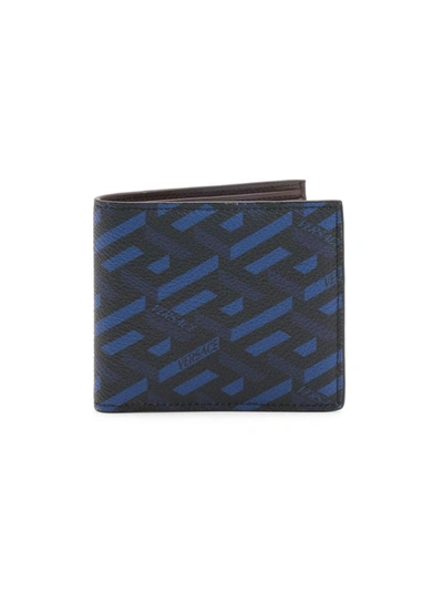 Shop Versace Coated Canvas Logo Wallet In Blue Navy Black