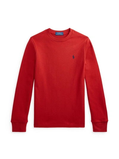 Shop Polo Ralph Lauren Boy's Waffle-knit Long-sleeve T-shirt In Red
