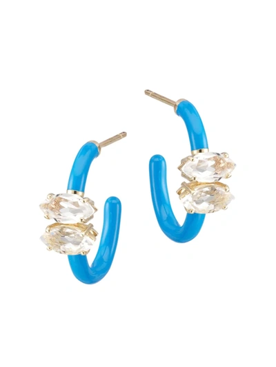 Shop Bea Bongiasca Vine Rose Goldtone Sterling Silver, Enamel & Rock Crystal Hoop Earrings In Turquoise