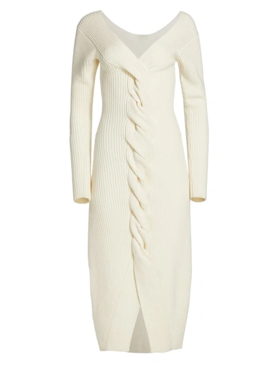 Shop Amur Trianna Rib-knit Midi Dress In Off White