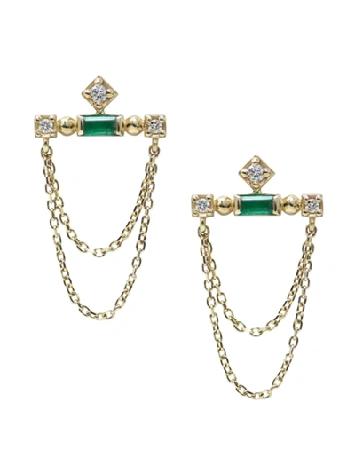 Shop Anzie Women's Cleo 14k Gold, Diamond & Emerald Royale Chain Bar Studs