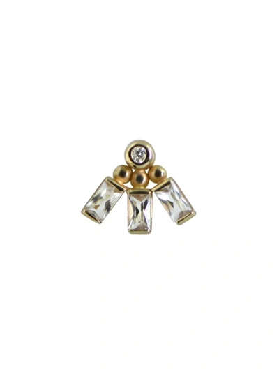 Shop Anzie Women's Cleo 14k Gold, Diamond & White Topaz Mel Fan Stud Earring