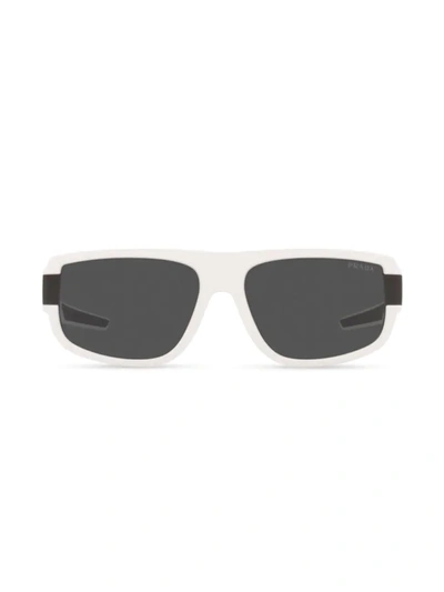 Shop Prada Men's Linea Rose 66mm Pillow Sunglasses In White