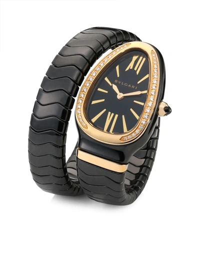 Shop Bvlgari Women's Serpenti Spiga Rose Gold, Black Ceramic & Diamond Single Twist Watch