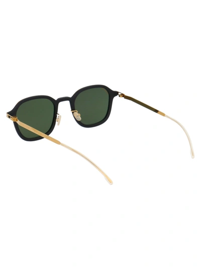 Shop Mykita Sunglasses In 306 Mh7 Pitch Black/glossygold | Polarized Pro Green 15