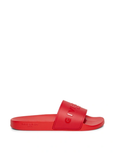 Shop Givenchy Paris Slide Flat Sandals Red