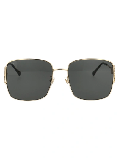 Gucci Rectangle Frame Sunglasses Sunglasses In 001 Gold Gold Grey