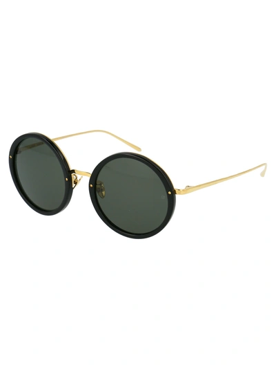 Shop Linda Farrow Sunglasses In 011 Black Yellow Gold Grey
