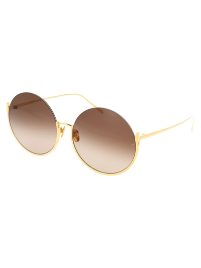Shop Linda Farrow Sunglasses In 001 Yellow Gold/brown Grad