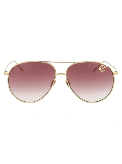 Shop Linda Farrow Sunglasses In  Light Gold/ Burgundy Grad