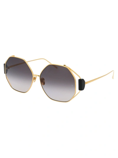 Shop Linda Farrow Sunglasses In  Yellow Gold/ Black/ Grey Grad