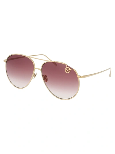 Shop Linda Farrow Sunglasses In  Light Gold/ Burgundy Grad