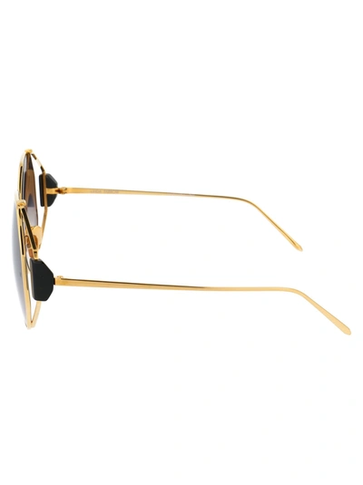 Shop Linda Farrow Sunglasses In  Yellow Gold/ Black/ Grey Grad