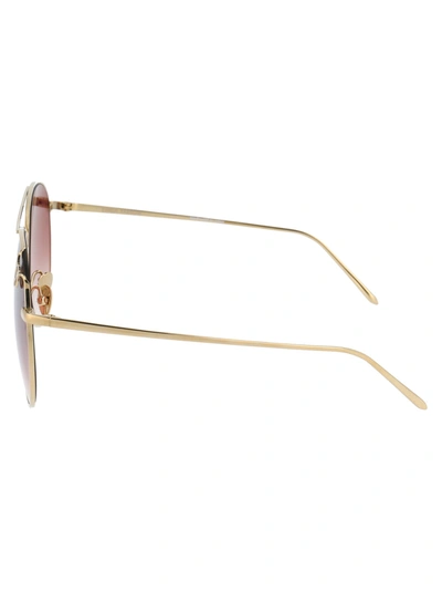 Shop Linda Farrow Sunglasses In  Light Gold/ Burgundy Grad