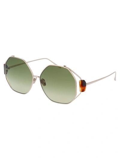 Shop Linda Farrow Sunglasses In  Light Gold/ T-shell/ Green Grad