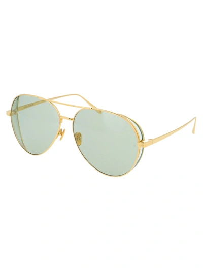 Shop Linda Farrow Sunglasses In 007 Yellow Gold Green Green