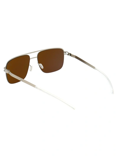 Shop Mykita Sunglasses In 470 Matte Silver | Raw Brown Solid
