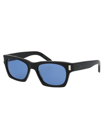 Shop Saint Laurent Sunglasses In 011 Black Black Blue