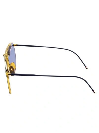Shop Thom Browne Sunglasses In Yellow Gold - Matte Navy W/dark Blue - Gold Flash - Ar