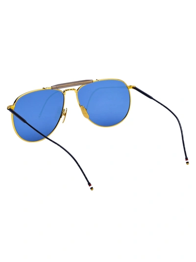 Shop Thom Browne Sunglasses In Yellow Gold - Matte Navy W/dark Blue - Gold Flash - Ar