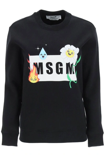 Shop Msgm Emoji Logo Sweatshirt In Black,white