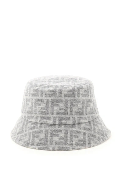 Shop Fendi Ff Wool Bucket Hat In Grey