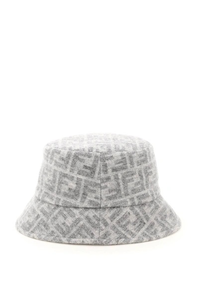 Shop Fendi Ff Wool Bucket Hat In Grey