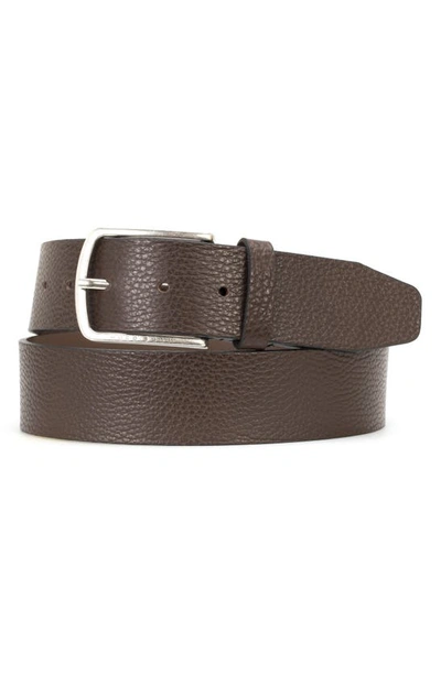 Shop Hugo Sanders Calfskin Leather Belt In Dark Brown