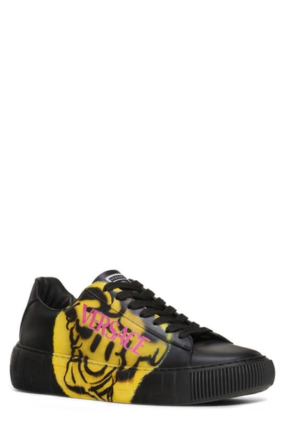 Shop Versace Medusa Smiley Low Top Sneaker In Nero Bright Yellow