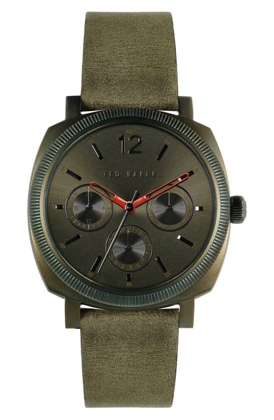 Shop Ted Baker Caine Leather Strap Watch, 42mm In Green