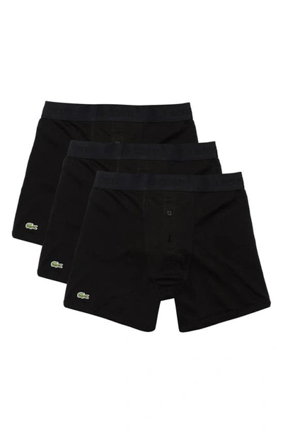 Shop Lacoste 3-pack Essential Cotton Boxer Briefs In Black