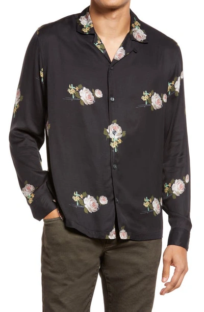 Allsaints Mens Jet Black Wreath Floral-print Woven Shirt Xs | ModeSens