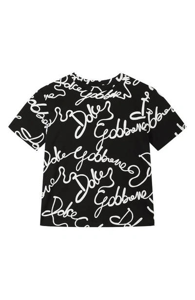 Shop Dolce & Gabbana Kids' Scribble Logo Cotton T-shirt In Black Print
