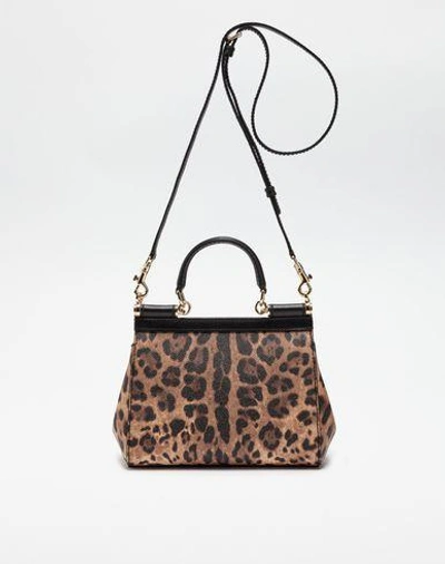 Shop Dolce & Gabbana Small Sicily Bag In Leopard Textured Leather In Sand