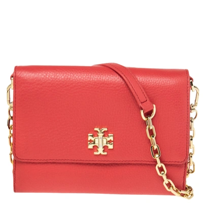 Pre-owned Tory Burch Coral Red Pebbled Leather Kira Crossbody Bag | ModeSens