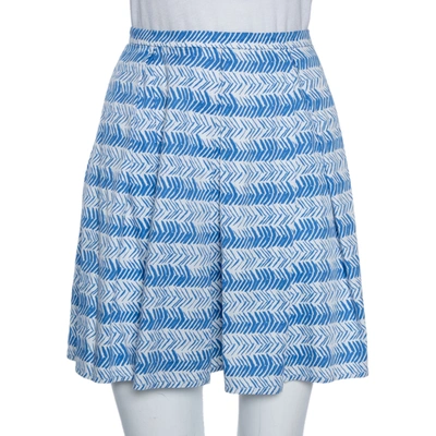 Pre-owned Weekend Max Mara White/blue Printed Cotton Pleated Mini Skirt Xs