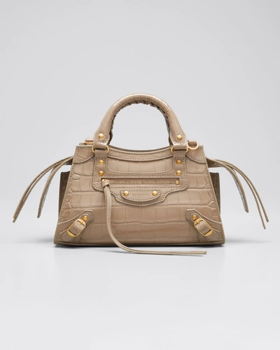 Balenciaga Neo Classic City Mini Supple Shiny Croco Satchel Bag In Mink Grey ModeSens