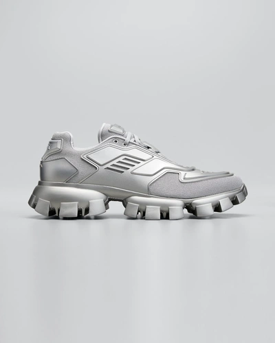Shop Prada Men's Cloudbust Thunder Lug-sole Trainer Sneakers In Argento