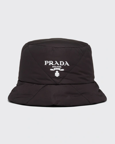 Shop Prada Men's Re-nylon Padded Bucket Hat In F0002 Nero