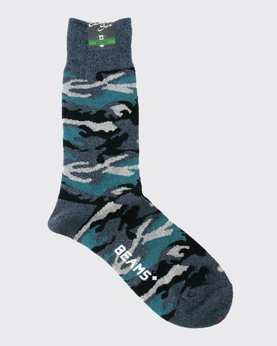 Shop Beams Men's Camo Acrylic Socks In Blue