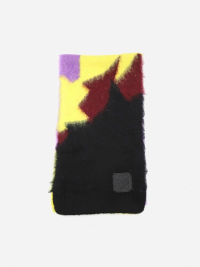 Shop Loewe Wool And Mohair Scarf With Leather Anagram Motif In Multicolor