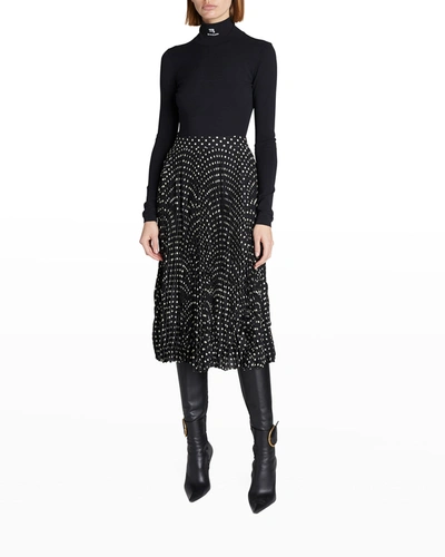 Shop Balenciaga Pleated Polka Dot Crepe Midi Skirt In Noirecru