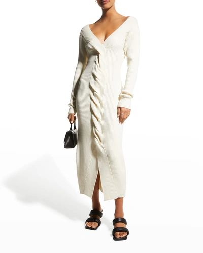 Shop Amur Trianna Off-shoulder Merino Wool Dress In Off White