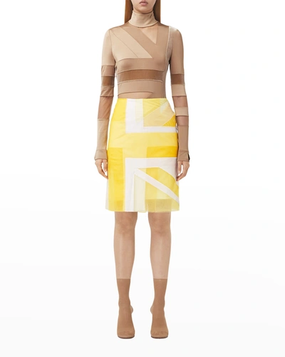 Shop Burberry Flag Intarsia Tulle Skirt In Pale Tulip Yellow