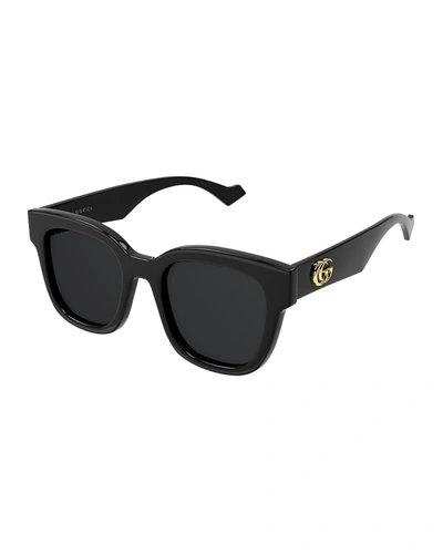 Shop Gucci Oversized Rectangle Acetate Sunglasses In 001 Shiny Black