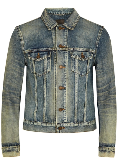 Shop Saint Laurent Blue Faded Denim Jacket